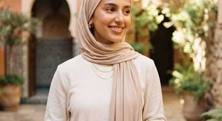 Everyday Jersey Hijab — Sand — detail view