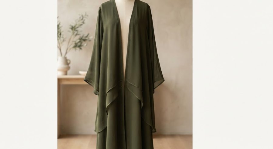 Layered Chiffon Abaya — Olive — alternate view